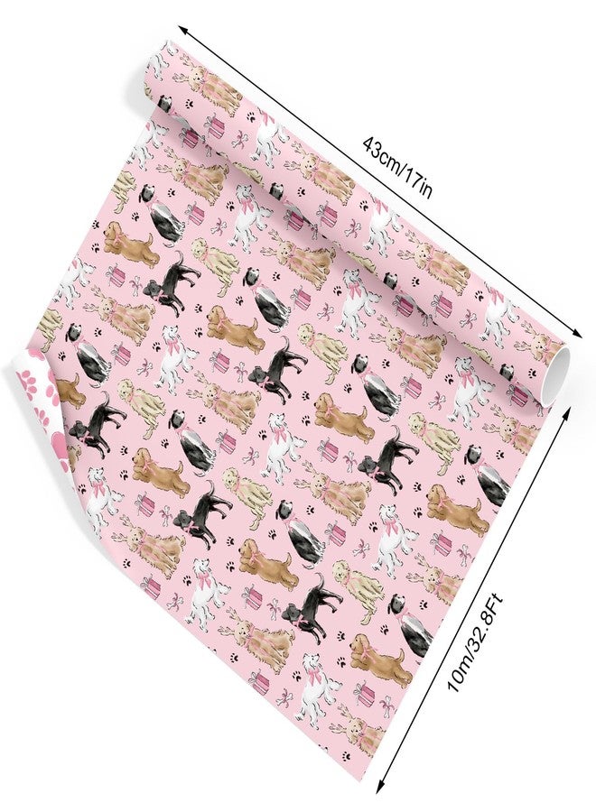 FYSUIMU Cute Dog with Bow Wrapping Paper -Mini Roll- 17 In x 32.8 Ft Puppy Dog Paw Print Double Sided Gift Wrap Paper for Holiday Birthday Baby Shower Party - Image 3